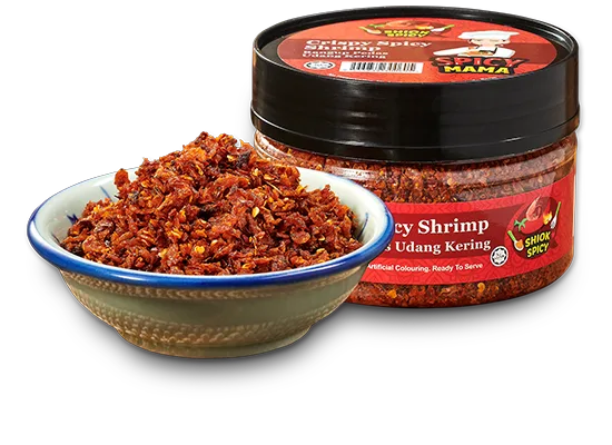 A bowl filled with chili shrimp alongside a jar of vibrant chili sauce, showcasing a delicious seafood dish.