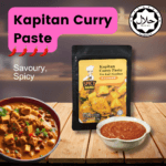 Kapitan curry paste in a packet highlighting its bold label and rich texture, perfect for creating delicious curries.