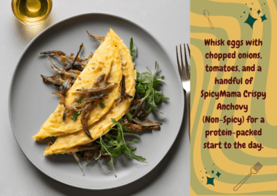  A delicious omelet featuring sautéed mushrooms and fresh spinach, elegantly served on a white plate.