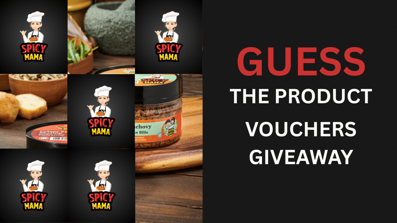 Visual of a product voucher giveaway announcement, encouraging viewers to guess the product featured for a prize.