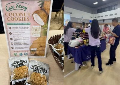 A tempting assortment of coconut cookies featured at the lively coconut festival, highlighting their delicious appeal.